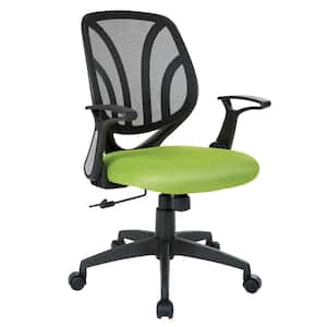 Green Mesh Screen Back Chair with Flip Arms and Silver Accents