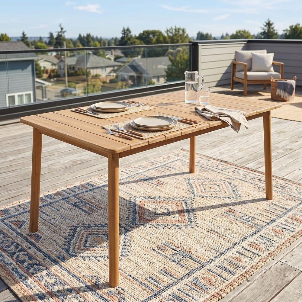 Ellis Modern Patio Light Teak Finish Solid Wood Rectangle Outdoor Dining Table, Slat Design price history on PriceWatchPro