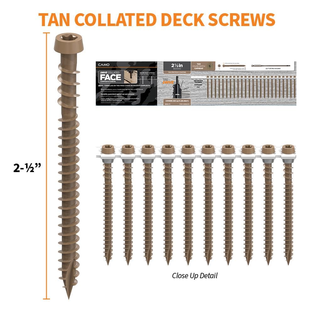 "#10 x 2-1/2 in. Tan Star Flat-Head Drive Collated Composite Deck Screw (1000-Count)" price history on PriceWatchPro