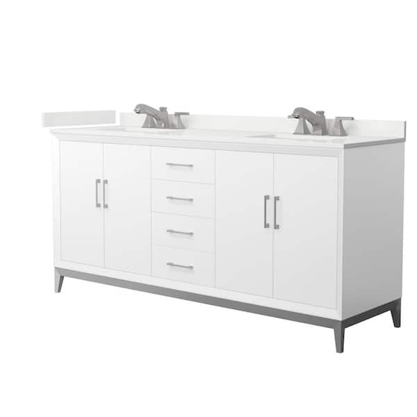 Amici 72 in. W x 22 in. D x 35.25 in. H Double Bath Vanity in White with White Quartz Top