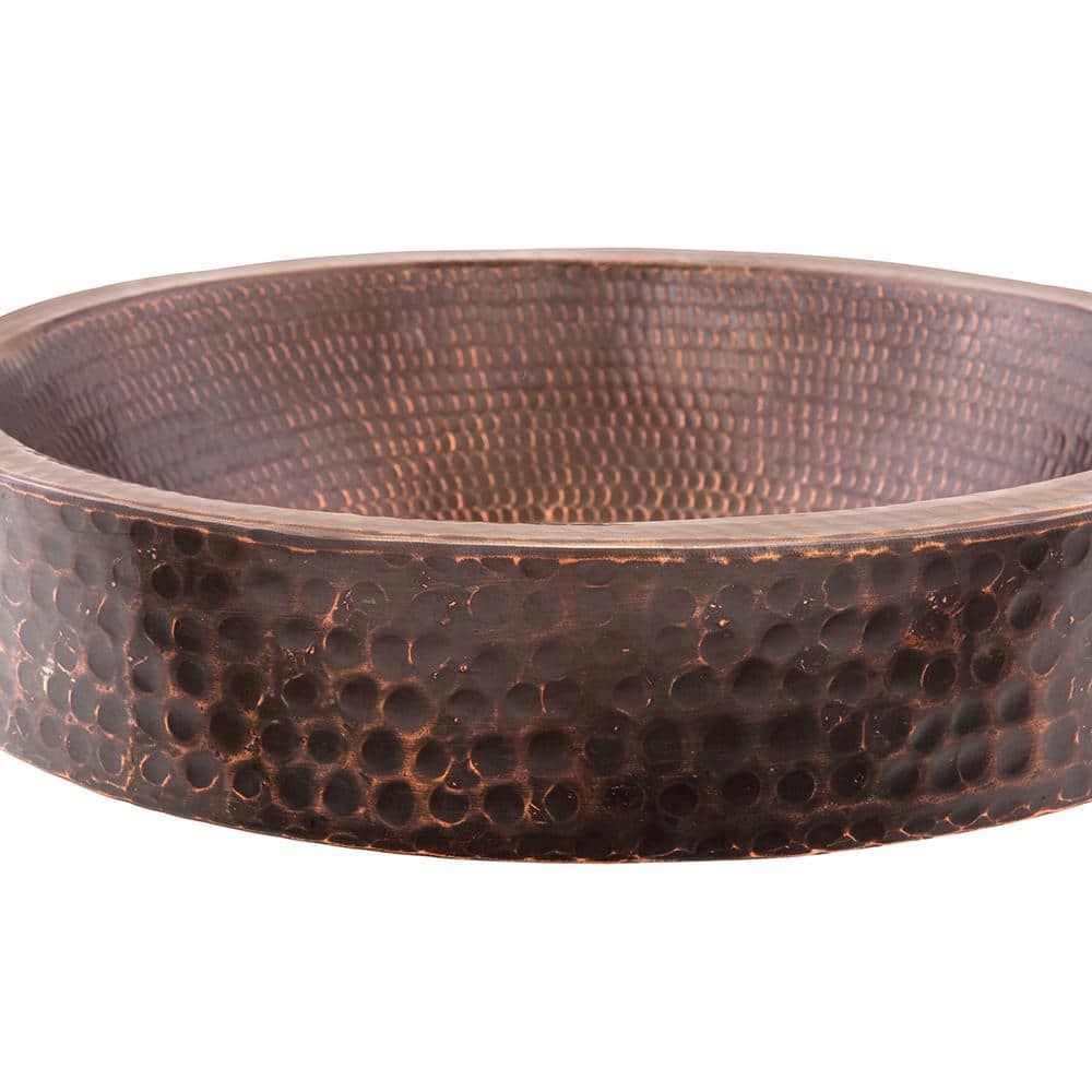 15'' Round Hammered Copper Vessel Sink with Skirted Rim