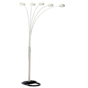 84 in. White 5-Light Arc Floor Lamp with White Dome Shade