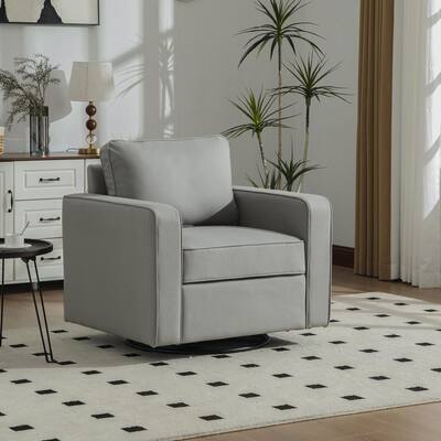 Altonis Modern Gray Polyester Fabric Upholstered Swivel Arm Chair with Hidden Storage and Pillow