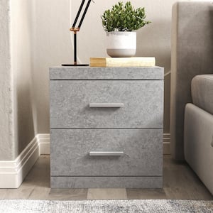 Carmelo 2 Drawers Concrete Gray Nightstand (20.3 in. H x 18.9 in. W x 16.3 in. D)