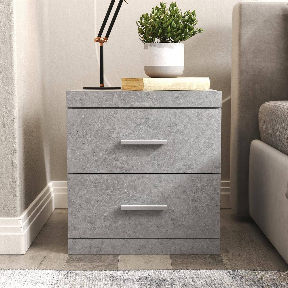 GALANO Carmelo 2 Drawers Concrete Gray Nightstand (20.3 in. H x 18.9 in