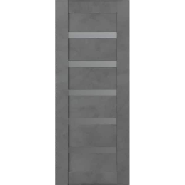 Belldinni Vona 36 in. x 80 in. No Bore Solid Core 5-Lite Frosted Glass Dark Urban Wood Composite Interior Door Slab