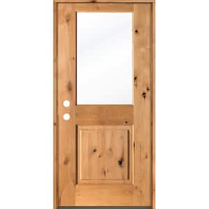 36 in. x 80 in. Rustic Knotty Alder Wood Clear Glass Half-Lite Clear Stain Right Hand Inswing Single Prehung Front Door