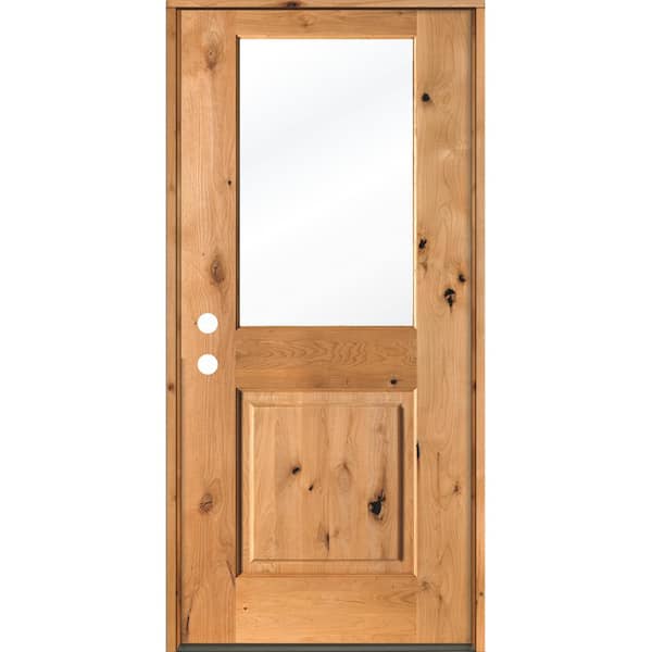 Krosswood Doors 36 in. x 80 in. Rustic Knotty Alder Wood Clear Glass Half-Lite Clear Stain Right Hand Inswing Single Prehung Front Door