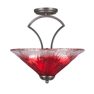 Cleveland 16 in. Graphite Semi-Flush with Raspberry Crystal Glass Shade