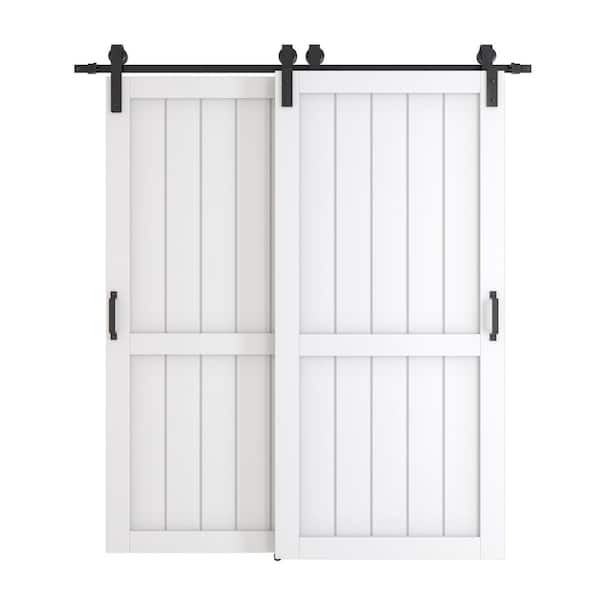 96in x 84in (Double 48"W Doors) White, Painted, Water Proof & MDF, Double H-Shaped Sliding Barn Door with Hardware Kit