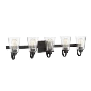 Grace 37 in. 5-Light Espresso Finish Vanity Light with Seeded Glass