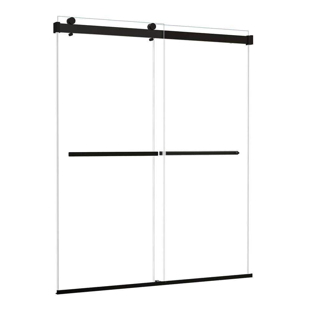 Altair 64" Matte Black Frameless Bypass Shower Door with Clear Glass