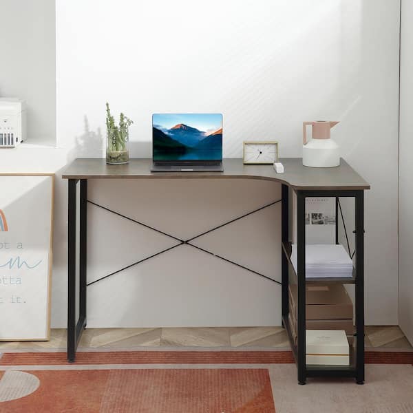 Dark Grey L Shaped Computer Desk Home, Desk With Side Shelves Ikea