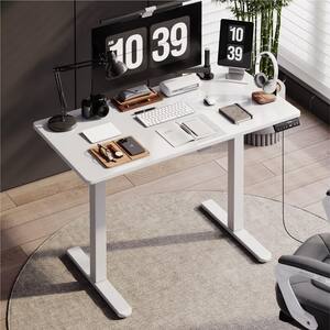 47 in. Rectangular White Wood Flip Sit to Stand Desk with 3-Height Memory Preset,USB Port and Writable Desktop