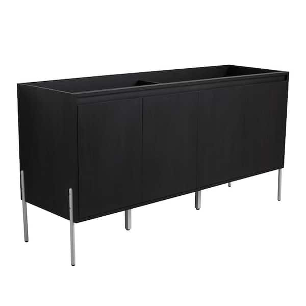 58.69 in. W x 17.94 in. D x 30.31 in. H Bath Vanity Cabinet without Top in Black with 2 Soft-Close Cabinet Doors