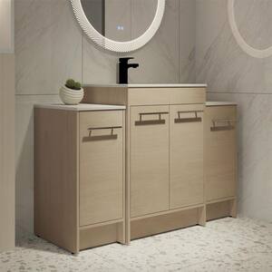 47.30 in. W x 18.3 in. D x 33.8 in. H Single Sink Freestanding Bath Vanity in White Oak with White Ceramic Top