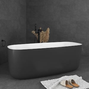 59 in. x 28 in. Freestanding Soaking Bathtub with Center Drain, White inside Grey outside