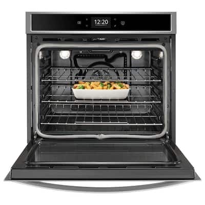 30 in. Smart Single Electric Wall Oven with True Convection Cooking in Black on Stainless Steel