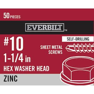 #10 x 1-1/4 in. Hex Head Zinc Plated Sheet Metal Screw (50-Pack)