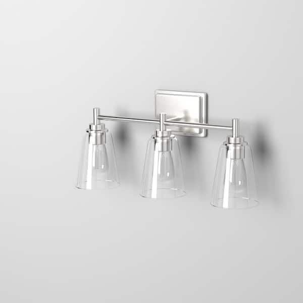 Designers Fountain - Westin 22.5 in. 3-Light Satin Platinum Industrial Wall Sconce with Clear Glass Shades