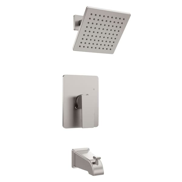 Palisades 1-Spray Pattern 6 in. Modern Wall Mount Fixed Shower Head Shower System in Brushed Nickel