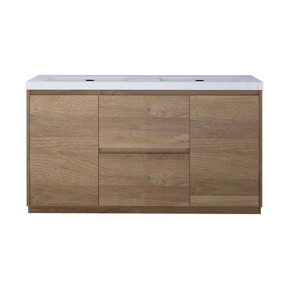 60 in. Freestanding Natural Oak Bath Vanity with White Cultured Marble Top Unassembled price history on PriceWatchPro