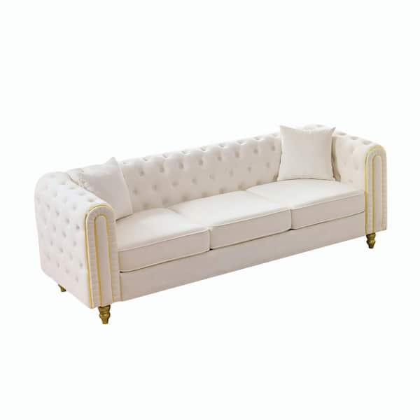 ソファー Noble House Warwick 86 in. W Rolled Arm Velvet Tufted 3-Seater