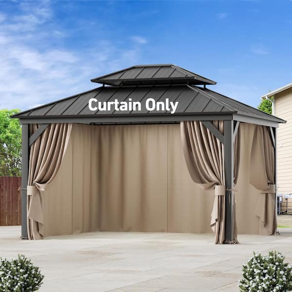 COVERED OUTDOOR OUTDOOR LIVING SPACES Ultra Series 11 ft. x 13 ft. Gazebo Replacement Privacy Curtain, Khaki