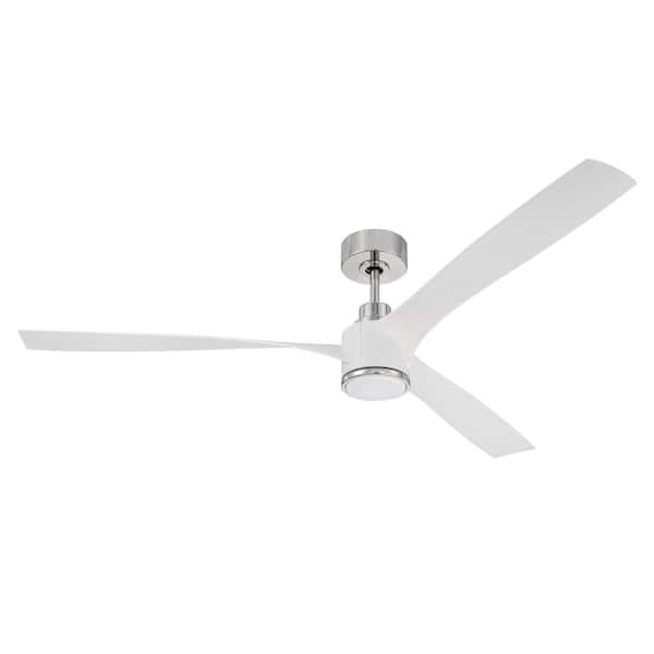 60 in. White/Polished Nickel Finish w/ White Blades Angled Mount Standard Ceiling Fan Integrated LED w/ Remote Included