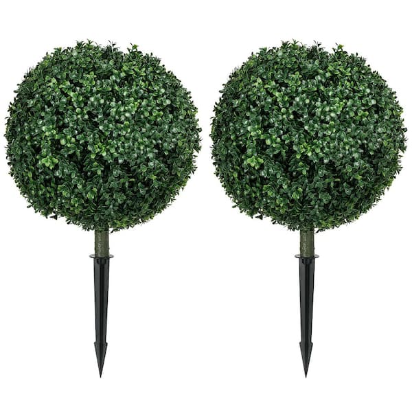 1.3 ft. Artificial Boxwood Ball Bush Topiary Tree with Spike (2