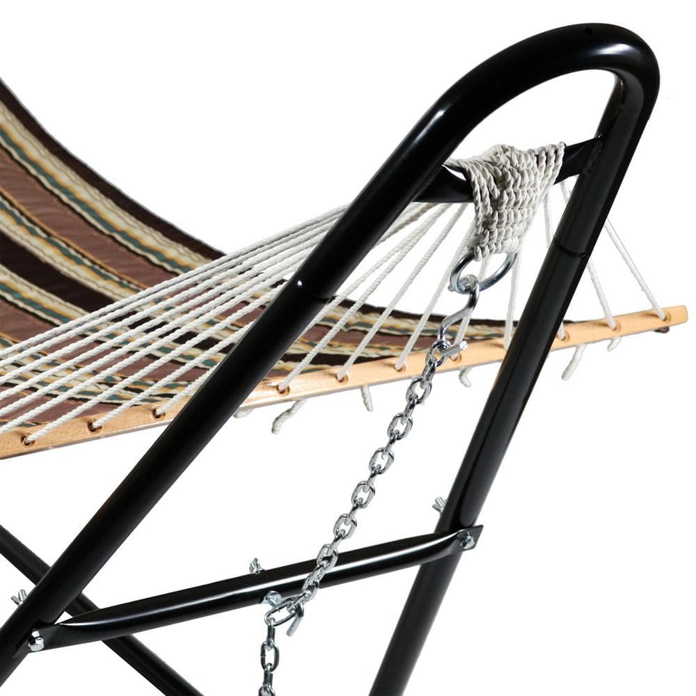 Sandy Beach Quilted Polyester Hammock with Black Steel Stand