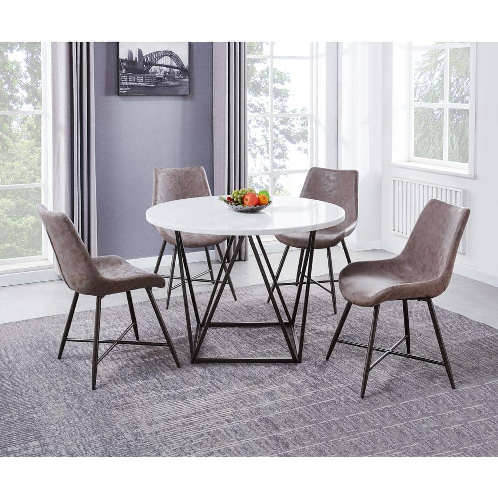 Ramona 44 in. Round White Marble Table with 4-Brown Upholstered Chairs -  Steve Silver, RM4405PC