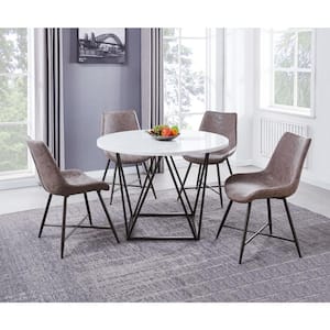 Ramona 44 in. Round White Marble Table with 4-Brown Upholstered Chairs