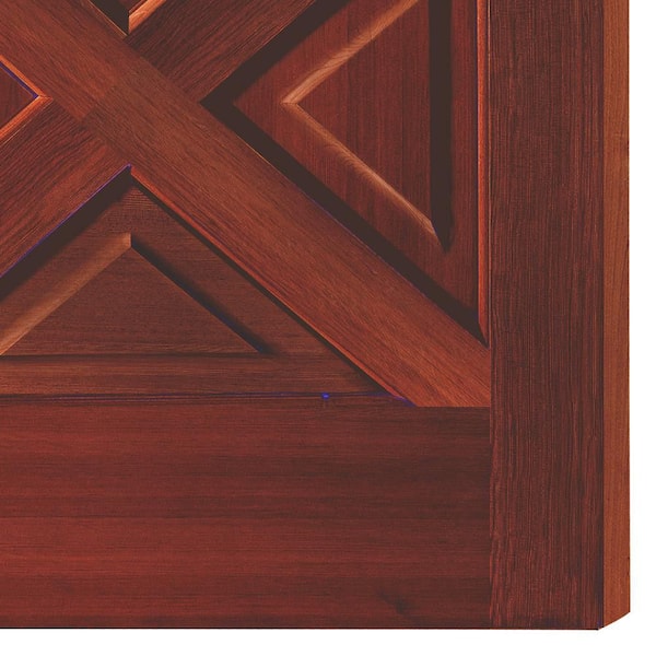 DIY 36 in.x 80 in. X-Panel Arch Right-Hand/Inswing Clear Glass Red Mahogany Stain Hemlock Wood Ready To Assemble Door