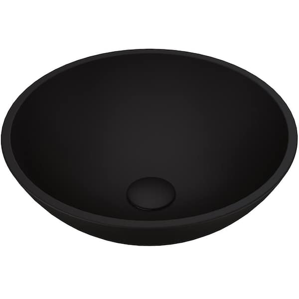 VIGO Cavalli Modern Black Matte Shell Glass Round Vessel Bathroom Sink