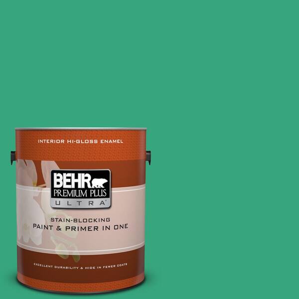 BEHR Premium Plus Ultra 1 gal. #P420-5 Shamrock Green Hi-Gloss Enamel Interior Paint and Primer in One