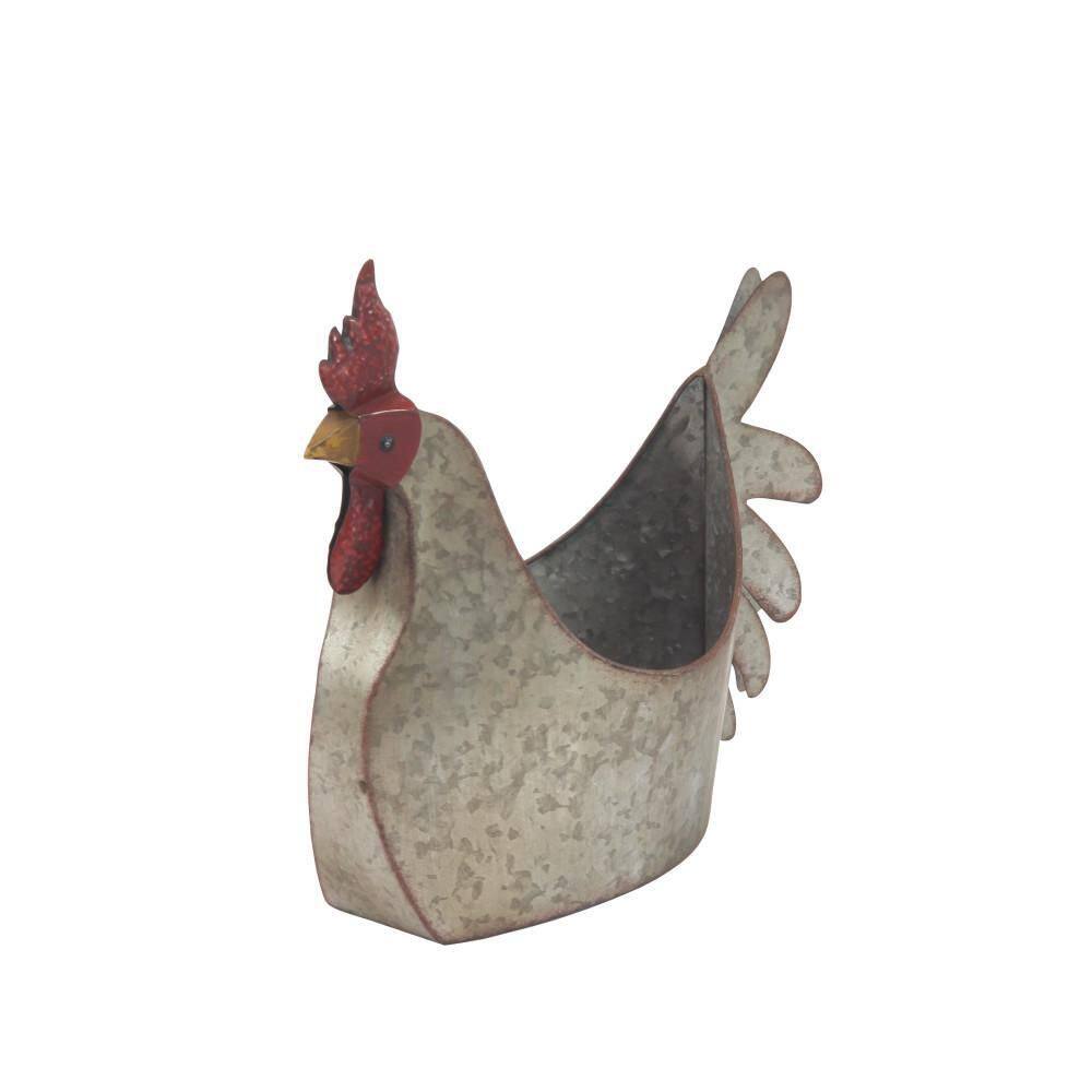 Gray Metal Rooster Novelty Planter for Indoor/Outdoor Use