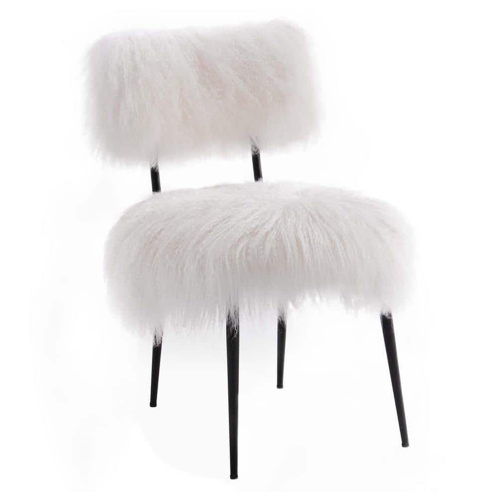 Ana Luxe Fur with White Powder Coated Metal Leg Accent Chair, Rose :  : Home