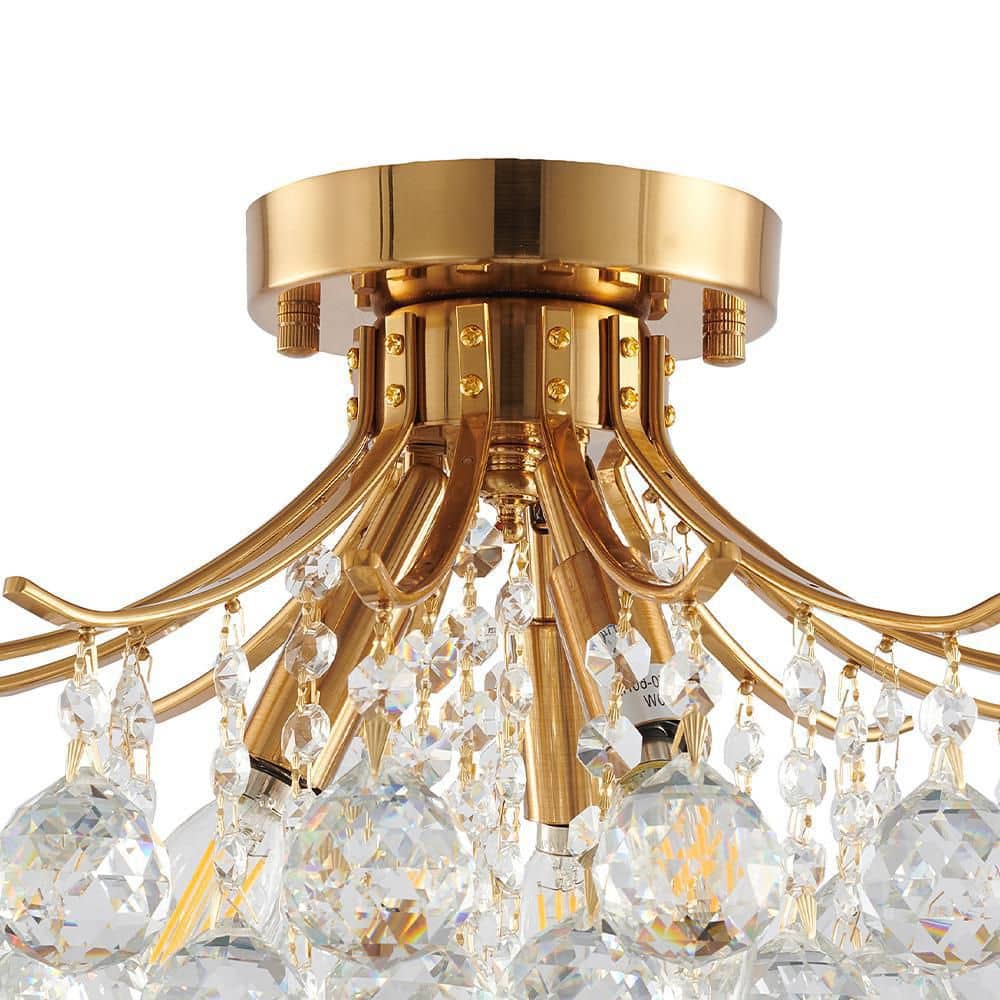 12" Brass and Crystal Semi Flush Mount Light