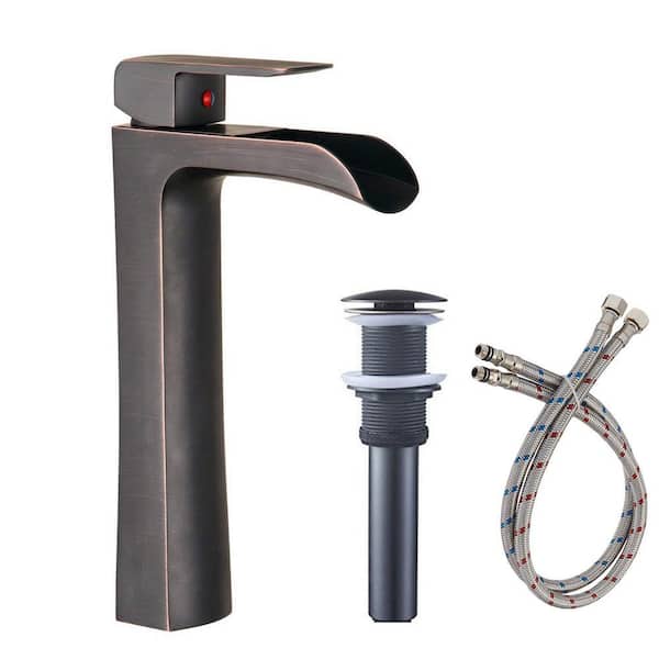 BWE Waterfall Single Hole Single-Handle Vessel Sink Faucet with Pop Up Drain without Overflow in Oil Rubbed Bronze