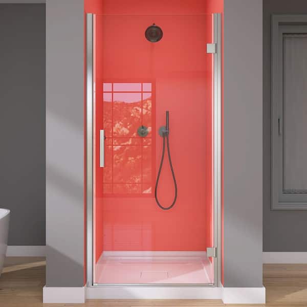 Getpro 34-35.25 in. W x 72 in. H Semi-Frameless Pivot Swing Single Shower Door Chrome with 1/4 in. Clear Glass Right Hinged