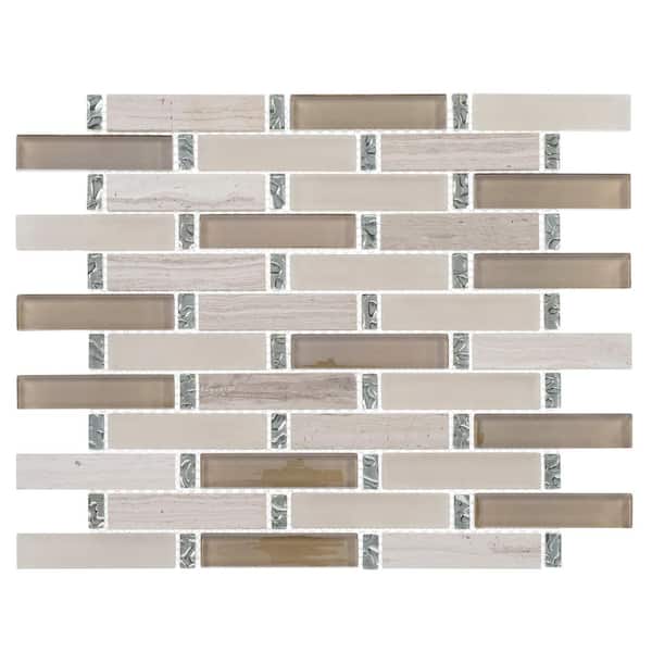 ANDOVA Saga Heroic Gray/Tan/Brown 5 in. x 6.5 in. Rectangle Smooth Glass and Stone Mosaic Tile Sample