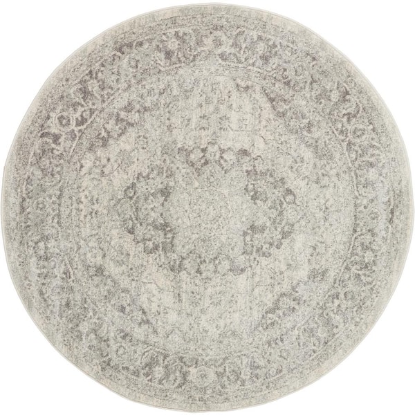 Nourison Tranquil Ivory/Grey 5 ft. x 5 ft. Persian Vintage Round Area Rug