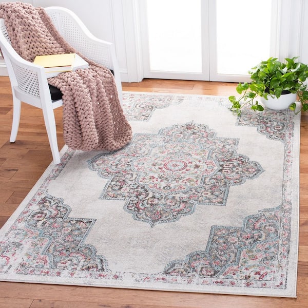Phoenix 9 ft. x 12 ft. Ivory/Gray Medallion Ornate Distressed Area Rug