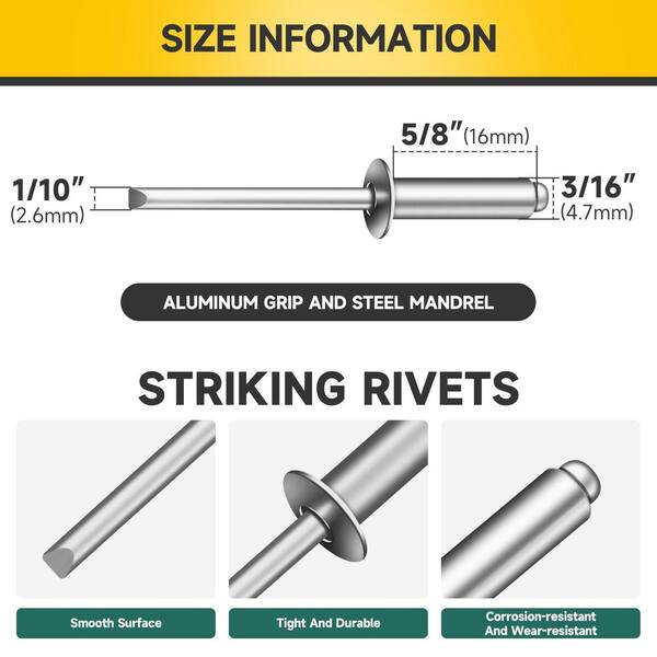 3/16 in. x 5/8 in. Aluminum Blind Pop Rivets (200-Pack) with Steel Mandrel