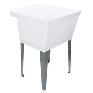 22.875 in. x 23.5 in. White 19 gal. Thermoplastic Utility Sink Kit with Grey Metal Legs, P-Trap and Supply Lines