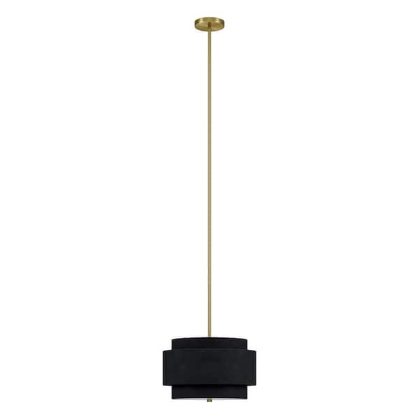 Meyer&Cross Solomon 60-Watt 2-Light Brass Pendant Light with Black Fabric Shade