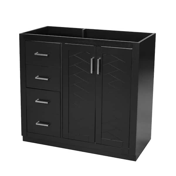 Denvix 35.3 in. W Modern Freestanding Bath Vanity Cabinet without Top in Black with 3 Drawers and Soft Closing Doors