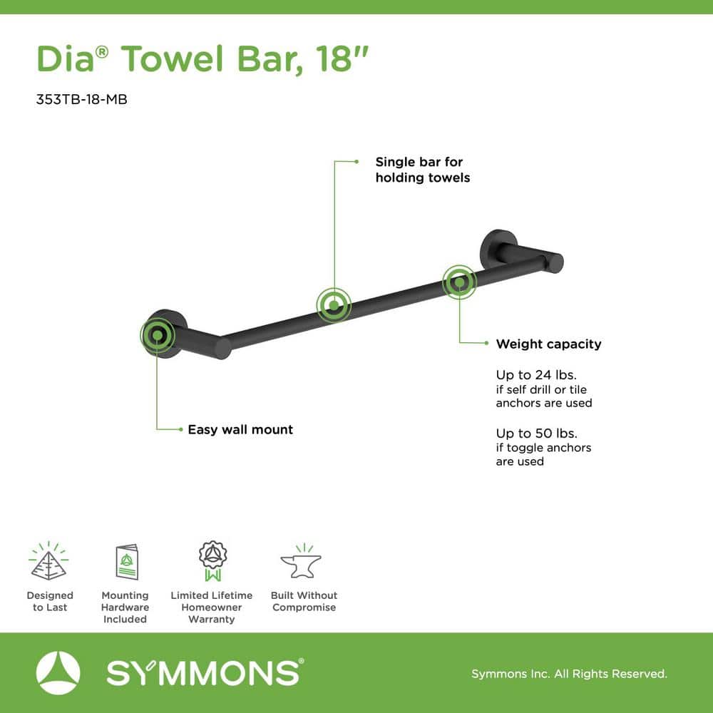 Matte Black 18" Wall Mounted Metal Towel Bar
