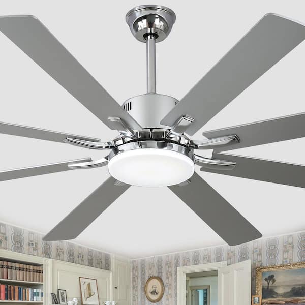 Bella Depot 72 in. Indoor Chrome Standard Dimmable Ceiling Fan with LED Light and Remote, 8 Reversible Blades